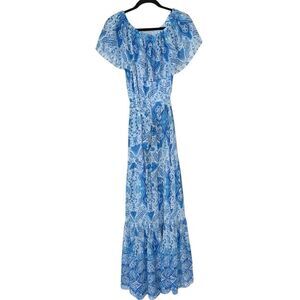 INC International Concept Off The Shoulder Blue Paisley Tiered Maxi Dress Size 6